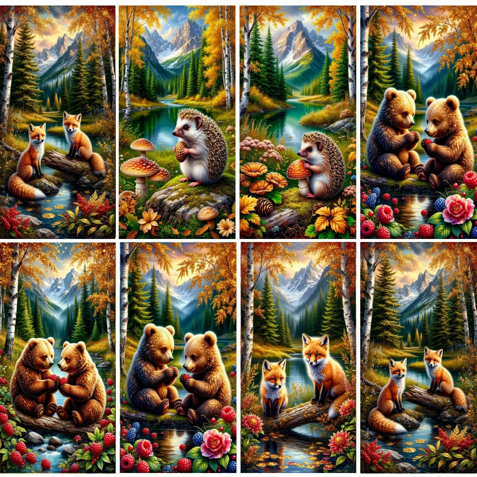 

Large Size Diamond Painting Amazing Forest Landscape Art,Bear,Fox,Squirrel Fox DIY Full Diamond Embroidery,Mosaic Cross Stitch