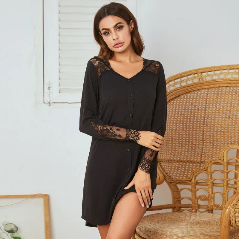 

Nightgown Women's Clothing Autumn Thin Home Soft Simple Cozy Loose Casual Slim Breathable Temperament High Quality Cool Sexy