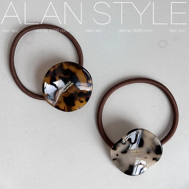 Acetate Hair Elastics French Leopard Print Tortoiseshell Color Korean France Style Curved Square Scrunchies