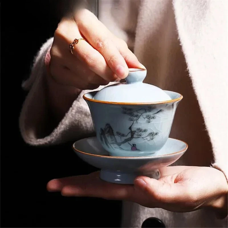 

180ml Vintage Kiln Tea Bowl Lid Saucer Set Ceramic Gaiwan Master Porcelain Tea Tureen Drinkware Container Teaware Teapot