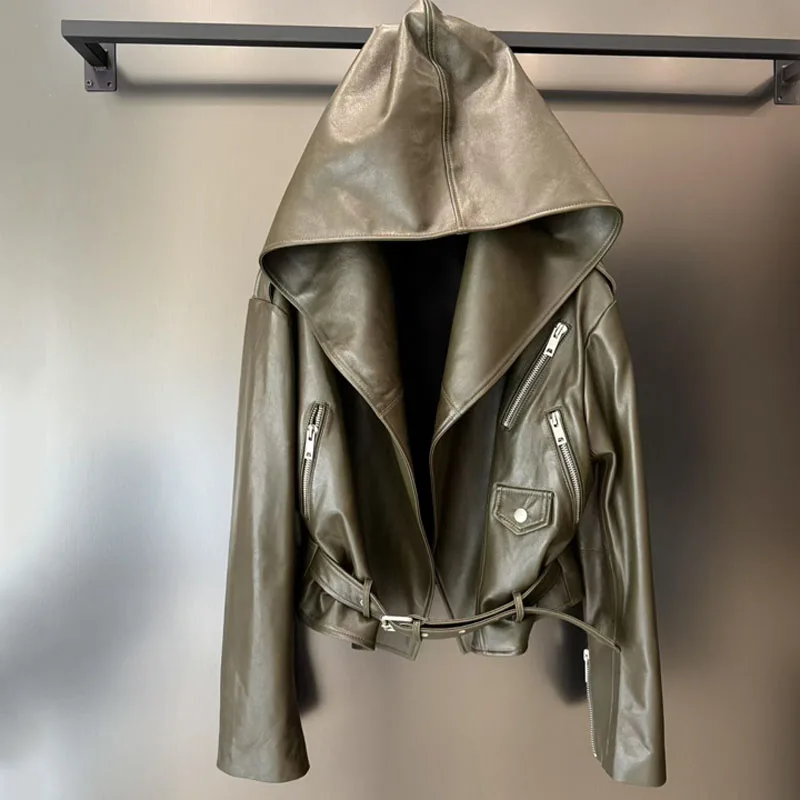 high quality coat spring women 2025 new arrival genuine leather jacket with hooded short length