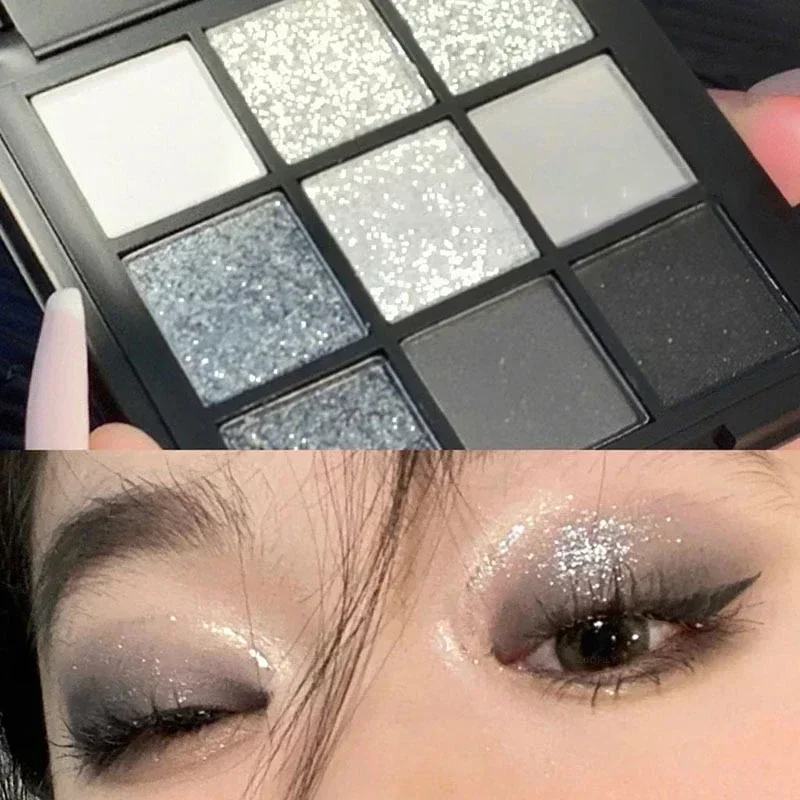 Paleta de sombras de ojos mate, 9 colores, Punk, Smokey, purpurina, sombra de ojos brillante, paleta de maquillaje, pigmento de ojos gris y negro