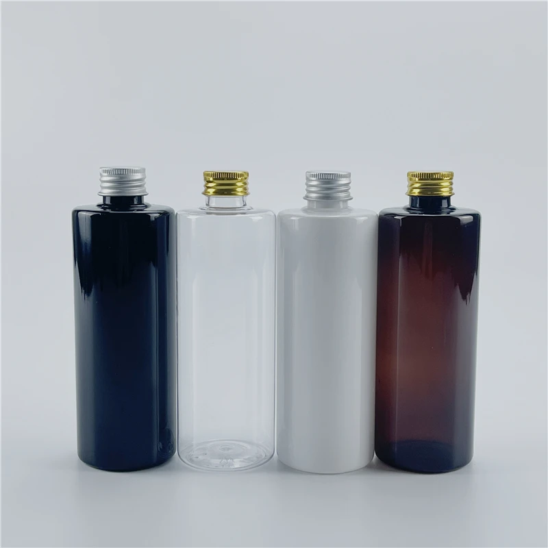 Black White 300ml x 20 Empty Refillable Plastic Bottles With Aluminum Screw Cap Plug Cosmetics Travel Small Toner Oil Containers