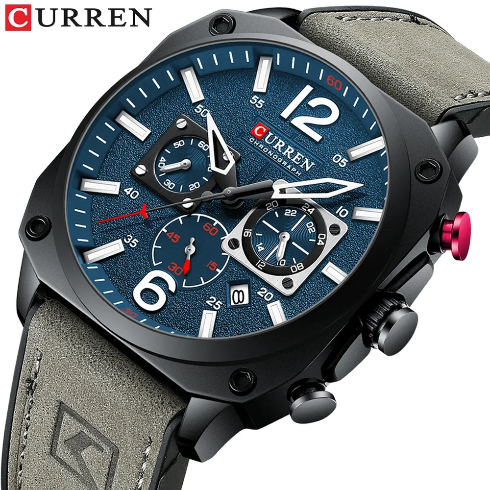 CURREN 8398 Men's Watch Fashion Waterproof Multifunctional Chronograph Watch Leather Six Needle Calendar Luminous Quartz Watch