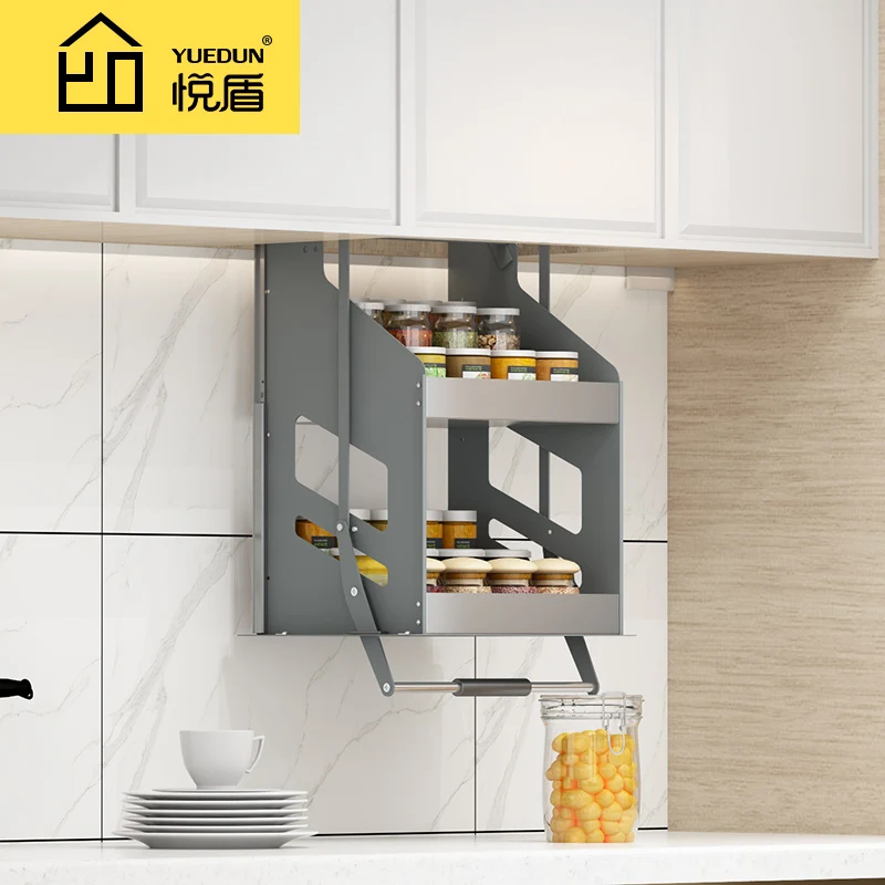 Kitchen hanging cabinet lifting basket pull-down double-layer wall cabinet seasoning basket vertical up and down elevator