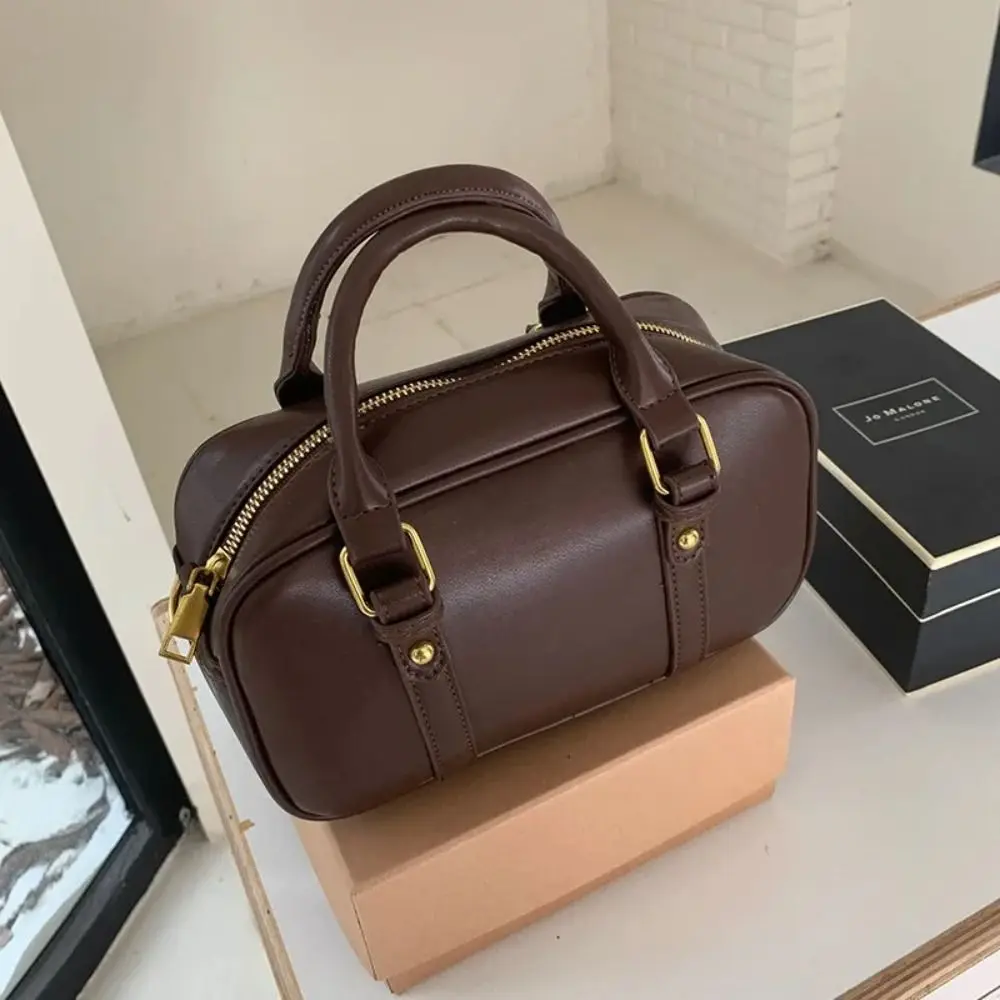 Fashion Double Handle Shoulder Bag Pu Leather Large Volume Female Handbags Solid Color Retro Style Crossbody Bag Daily Use