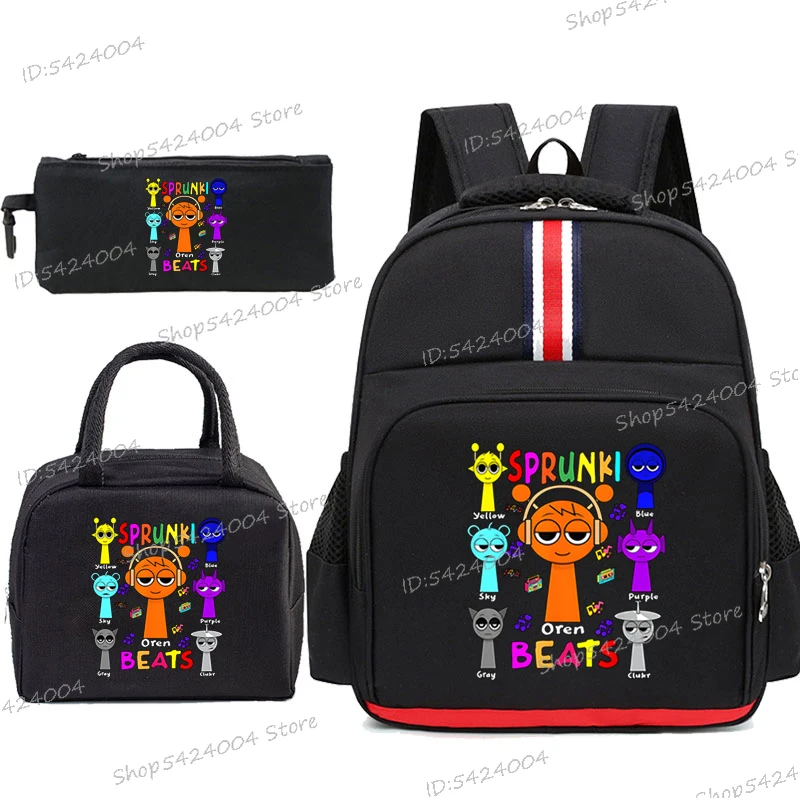 Kids Backpack 3pcs Set Sprunki Oren Beats Print Cartoon Primary Boys Girls Schoolbag Sprunki Game Kids Lunch Bag Pencil Case 3Pc