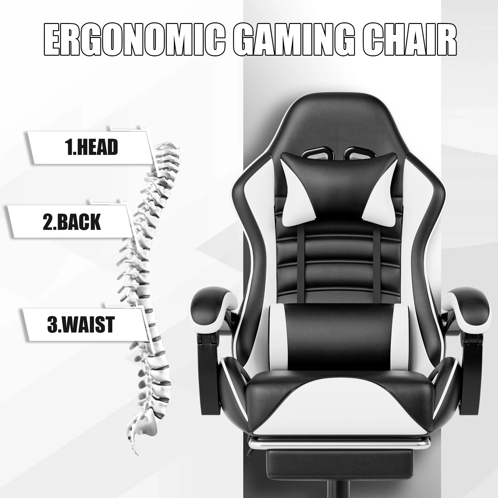 Ergonomic Gaming Chair with Footrest, Racing Style Video Game Chair for Adults, Reclining Gamer Chair Office Chair