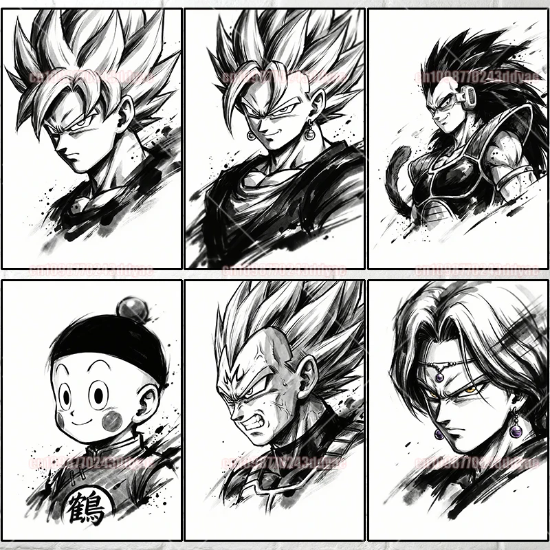 

Dragon Ball Classic Japanese Anime Art Poster Goku Trunks Vegeta Manga Ink Wash Painting Wind Canvas Print Room Decoration