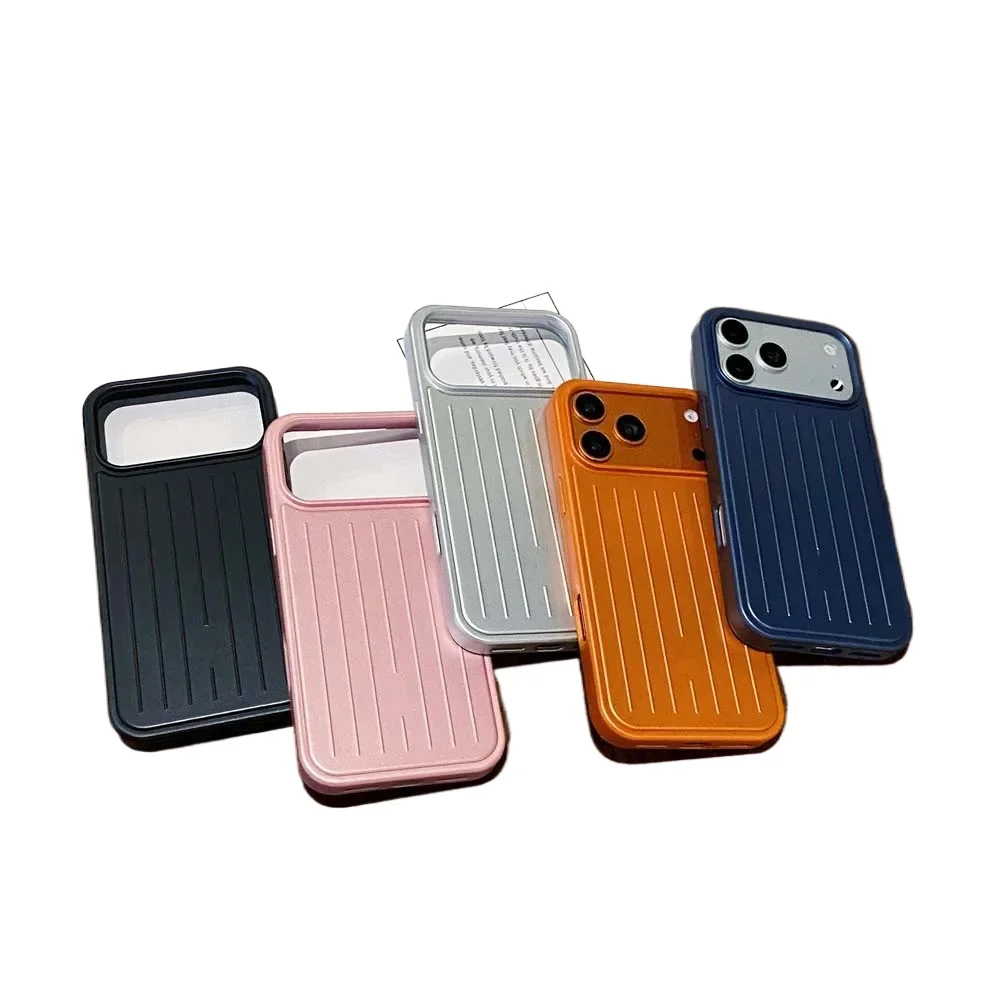 Aluminiowe etui na telefon do iPhone 18 17 16 15 14 Pro Max, 3D, z falistym wzorem, luksusowe, biznesowe, w stylu walizki. — 2