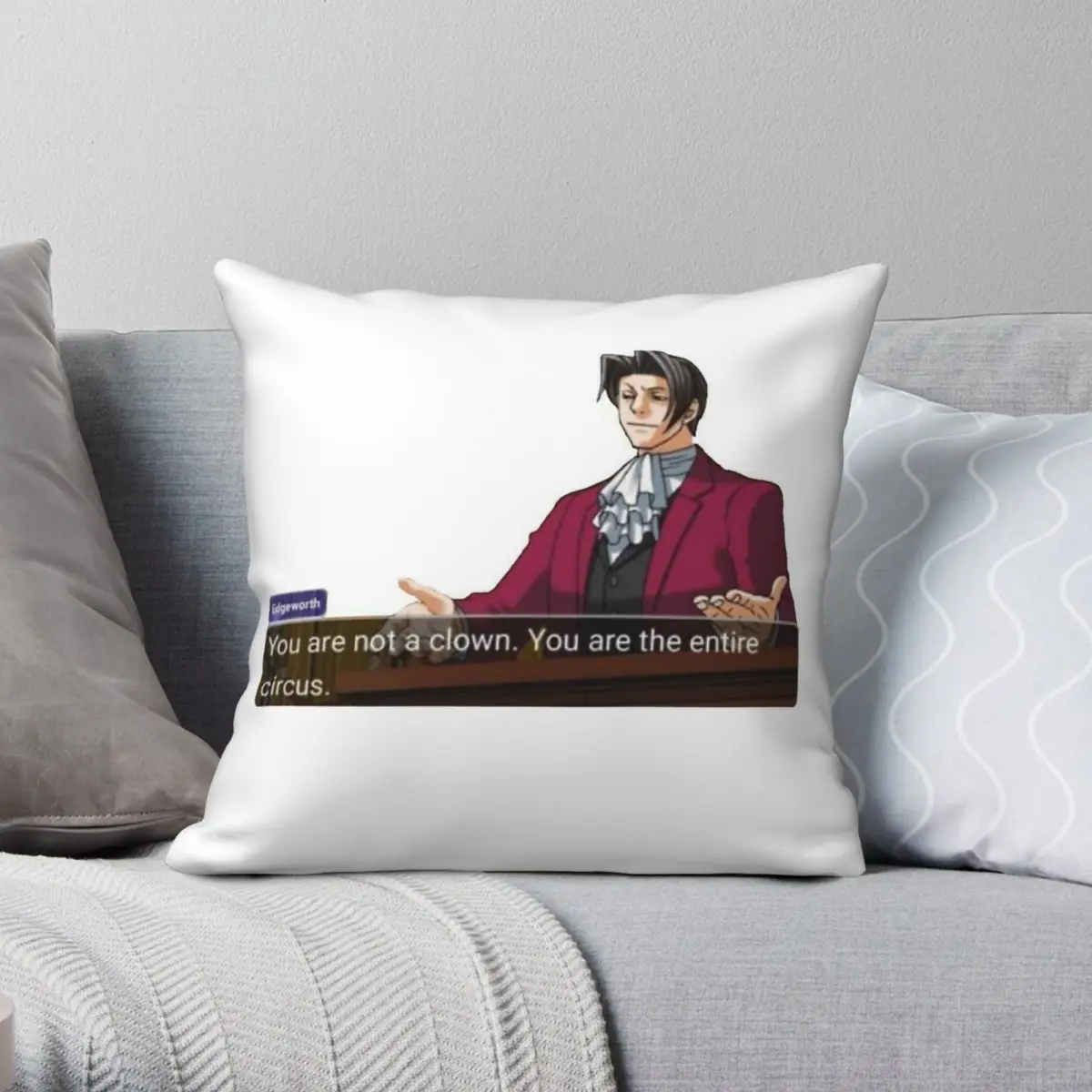 Ace Attorney Miles Edgeworth Square Pillowcase Polyester Linen Velvet Printed Zip Decor Pillow Case Bed Cushion Cover