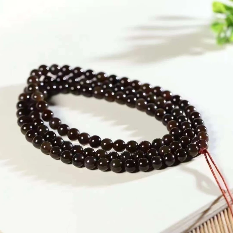 

Natural Hotan jade necklace, Qiemou -colored old material with full sugar color, 108-bead multi-use style