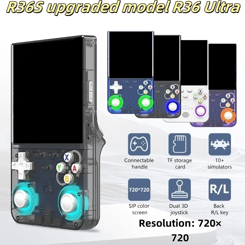 

Портативная игровая консоль R36 Ultra Retro с Linux, 4,0-дюймовым IPS HD 4K экраном, 64 ГБ памяти и 20000 классическими играми