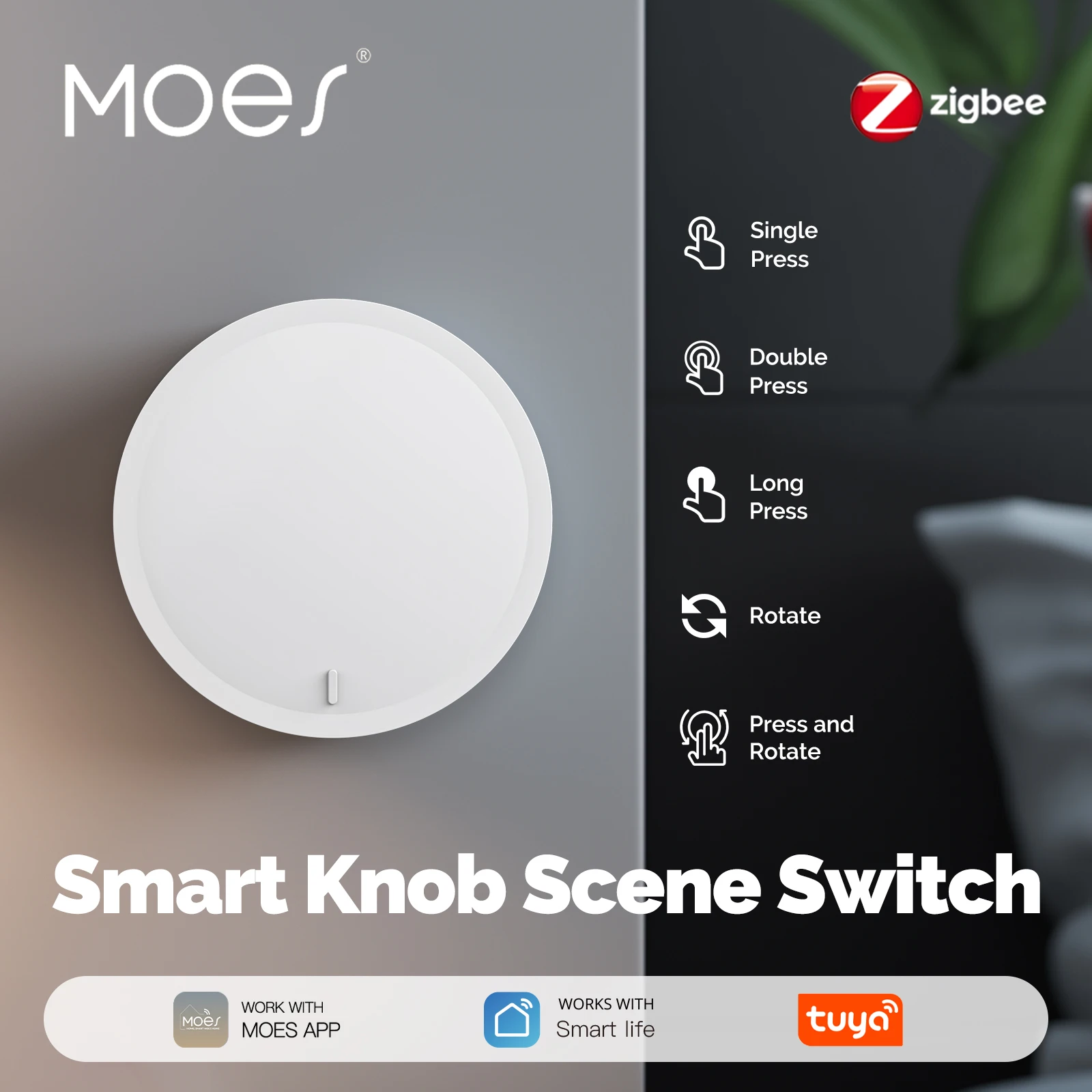 

MOES Tuya ZigBee Smart Knob Switch Беспроводной контроллер кнопки сцены, автоматизация на батарейках со сценариями приложения Smart Life
