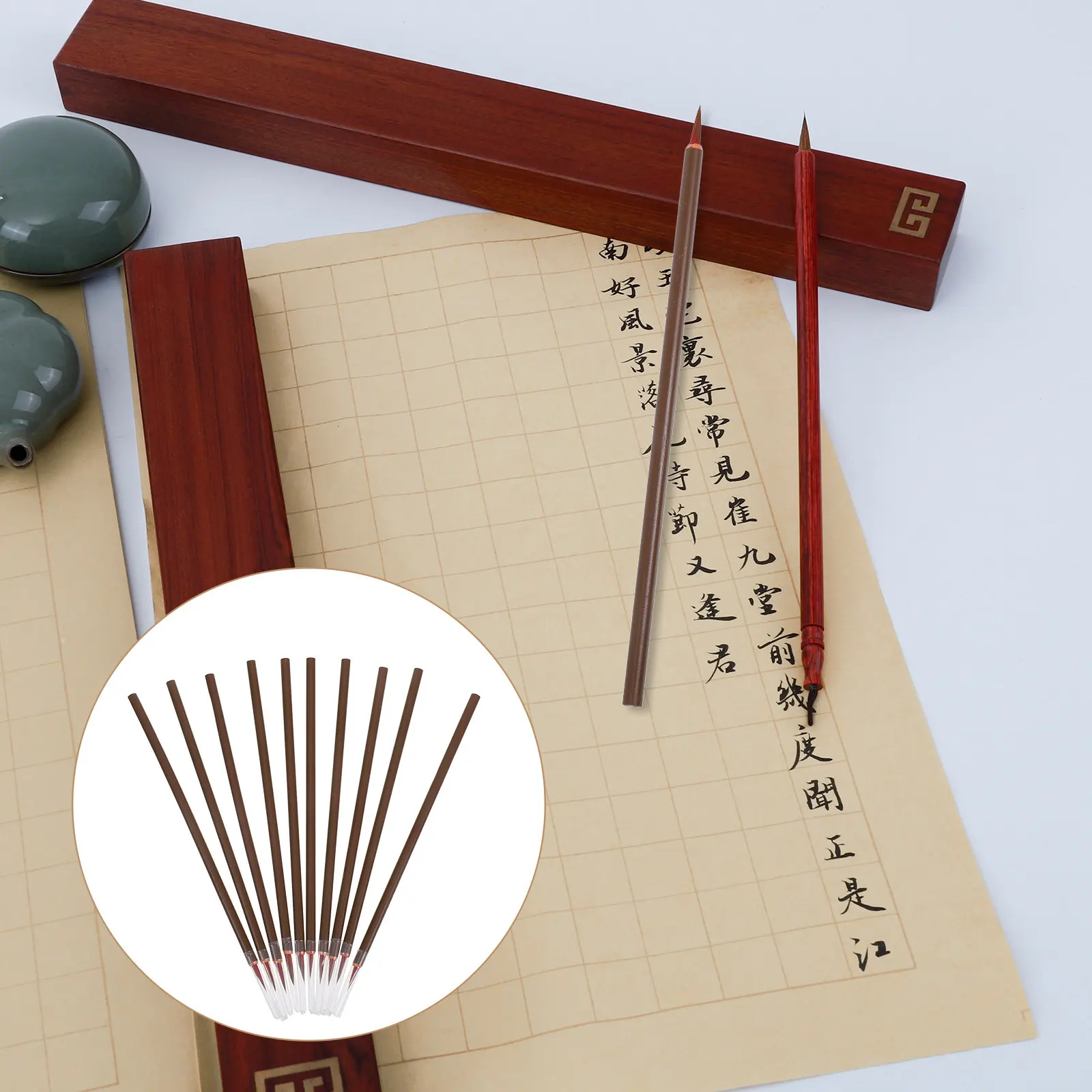 

10Pcs Fly Head Calligraphy Brush Premium Soft Sturdy Tip No Splitting Clean Clear Lines Calligraphy Painting Hooking Practice