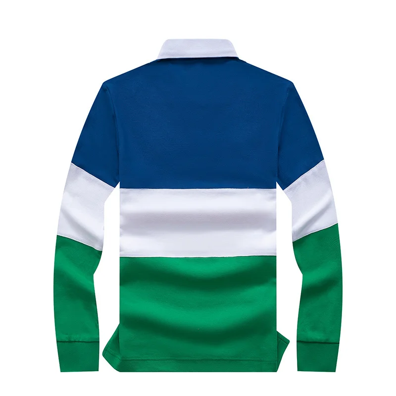 New Surperman Men's Long Polo Shirts Striped Full-Sleeved Collar Tee Shirt Embroidery Casual Sports