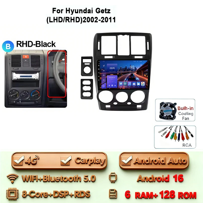 Android 16 Carplay Android Auto 4G WIFI voor HYUNDAI GETZ 2002-2011 GPS DSP BT 2Din Touchscreen multimedia Autoradio