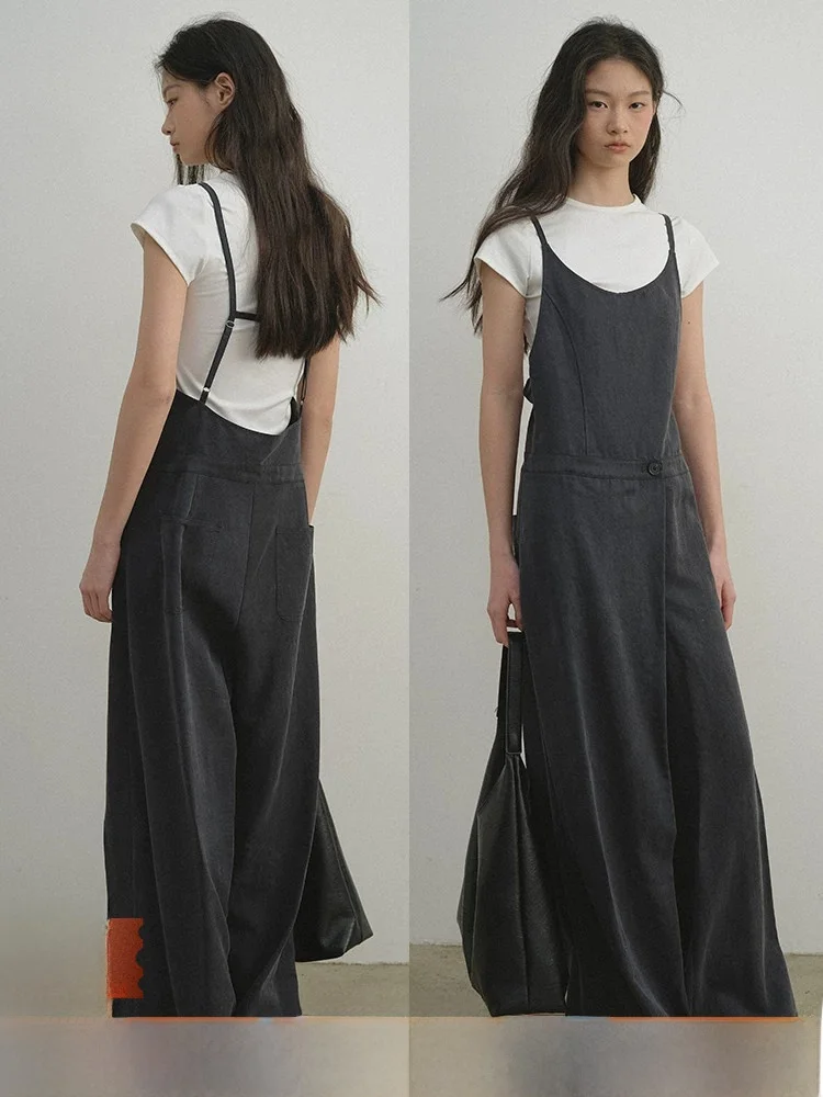 

Adjustable Lenzing Blend Wide Leg Jumpsuit Women's Loose Fitting Floor Length Trousers Skirt Pants Casual Comfortable Suit