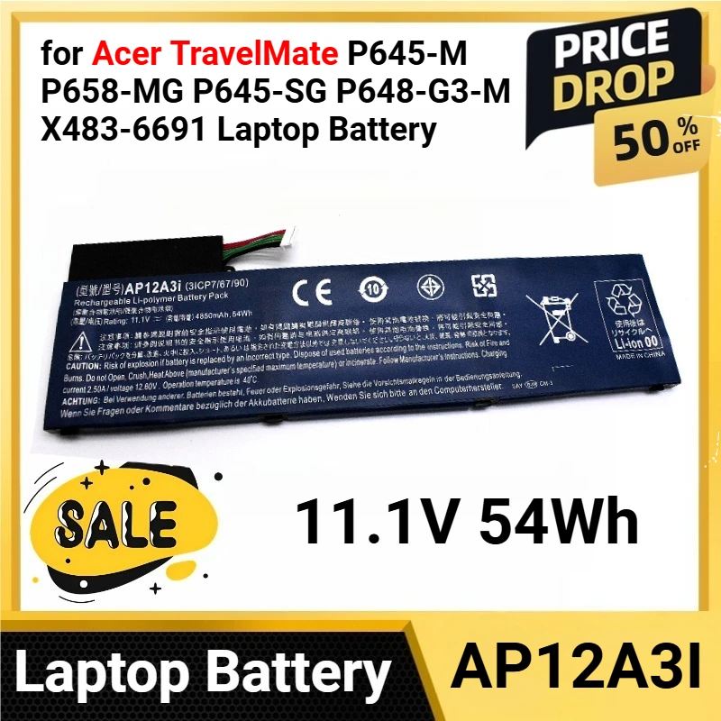 AP12A3I 11,1 В 54 Втч для Acer TravelMate P645-M P658-MG P645-SG P648-G3-M X483-6691 Аккумулятор для ноутбука M5-481T M3-581TG MA50 W700