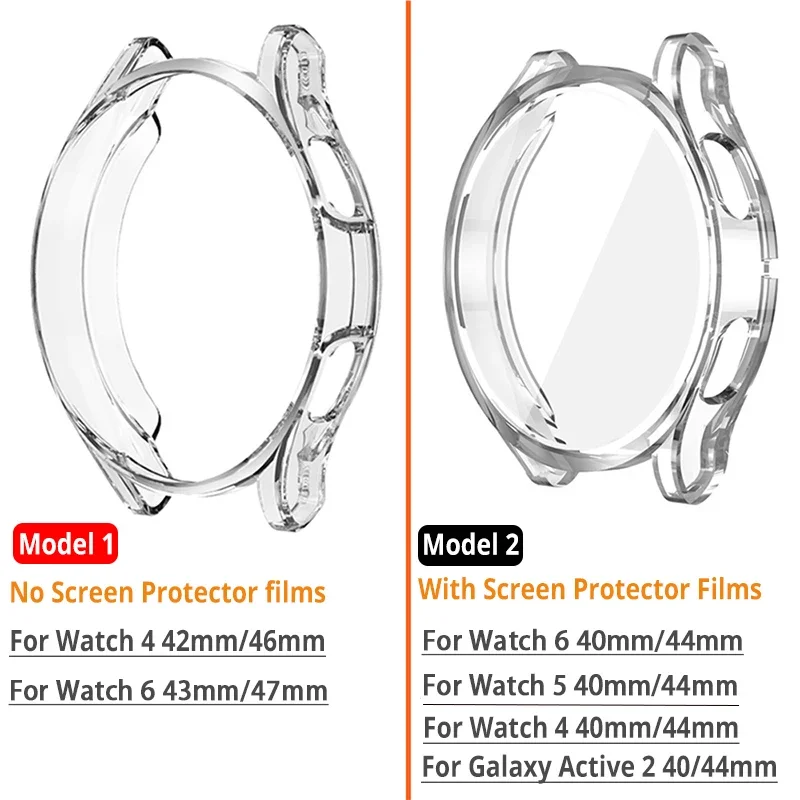 For Samsung Galaxy Watch 6 5 4 44/40mm Strap Case Protector Clear Resin Bracelet For Watch 4 Classic 46/42mm Active 2 Band Cover