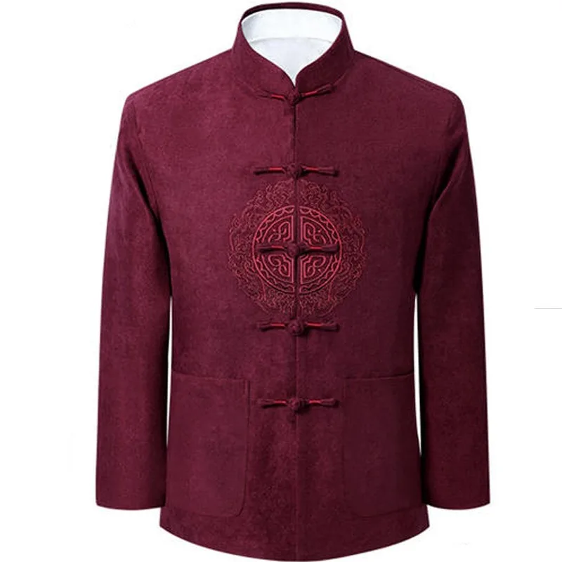 Vintage Jacquard Tang Suit Loose Zhongshan Suit Chinese Coat Spring Autumn Men Long Sleeve Hanfu Jacket Casual Tops