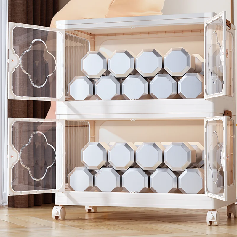 Large Capacity Folding Storage Box Home Stackable Container Double Open Door Wardrobe Sorting Organizer Transparent Plastic Bins