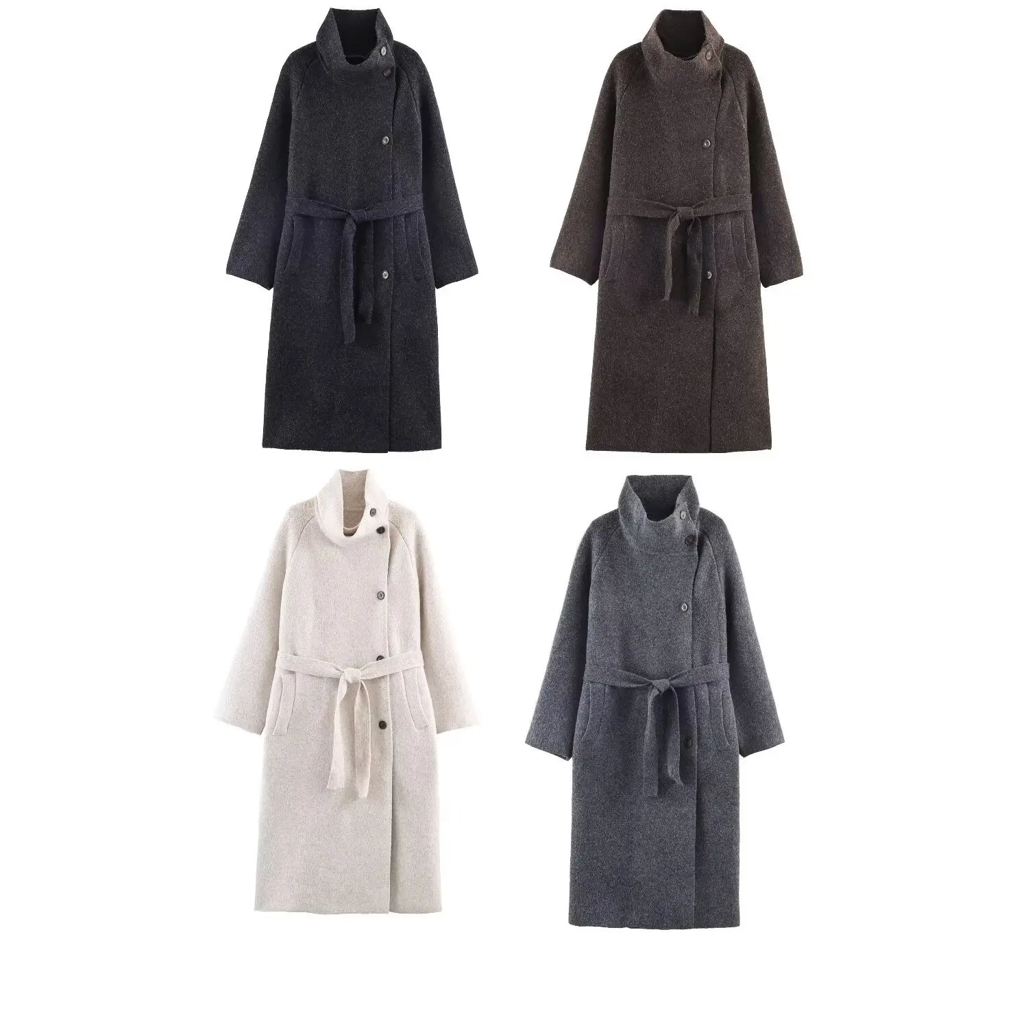 

European and American 2025 new winter style Korean style soft stand-up collar belt with thickened long coat