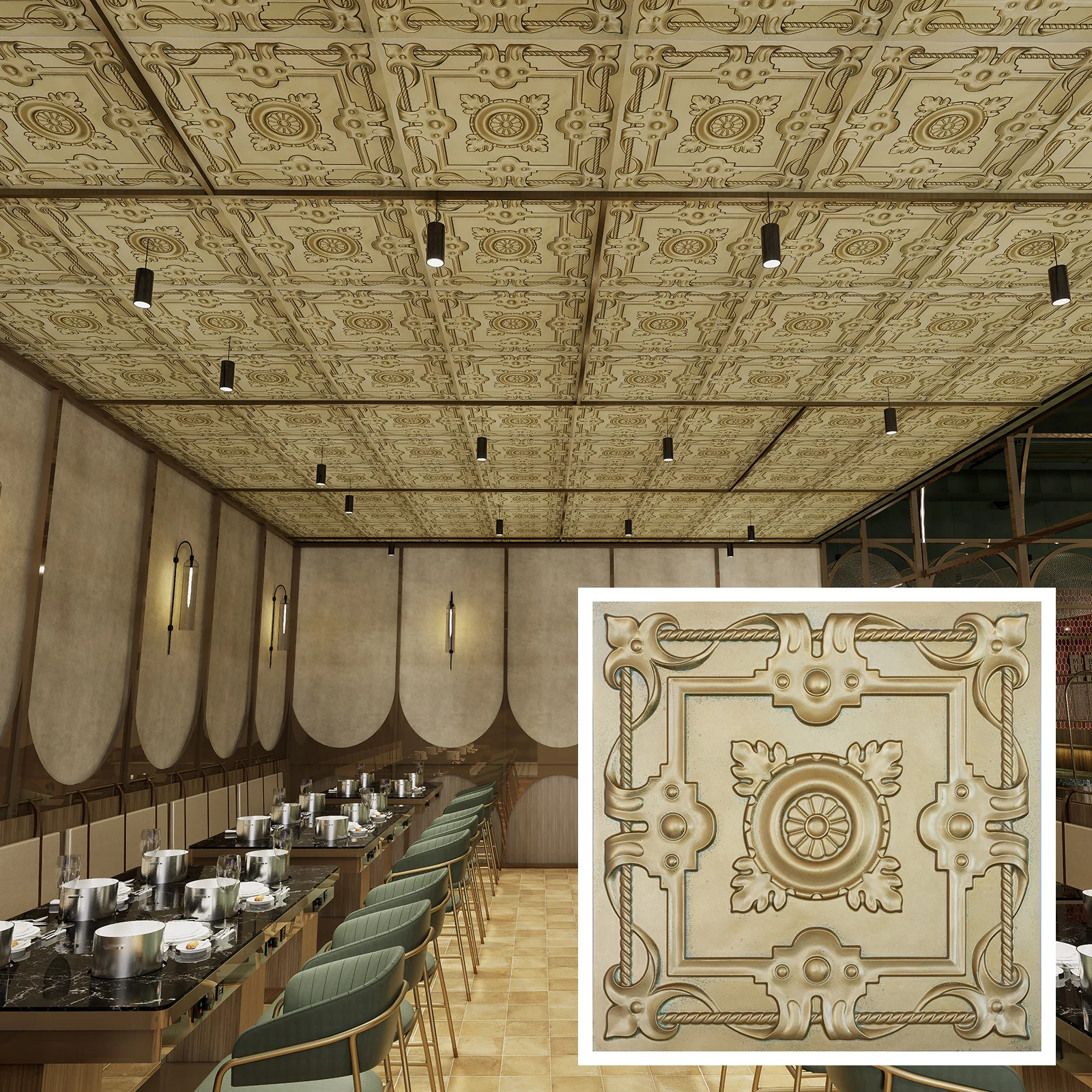 Chalk painted ceiling tiles, Easy to Install PVC Panels, for Cafe Club PL29 Brass verdigris 10pcs