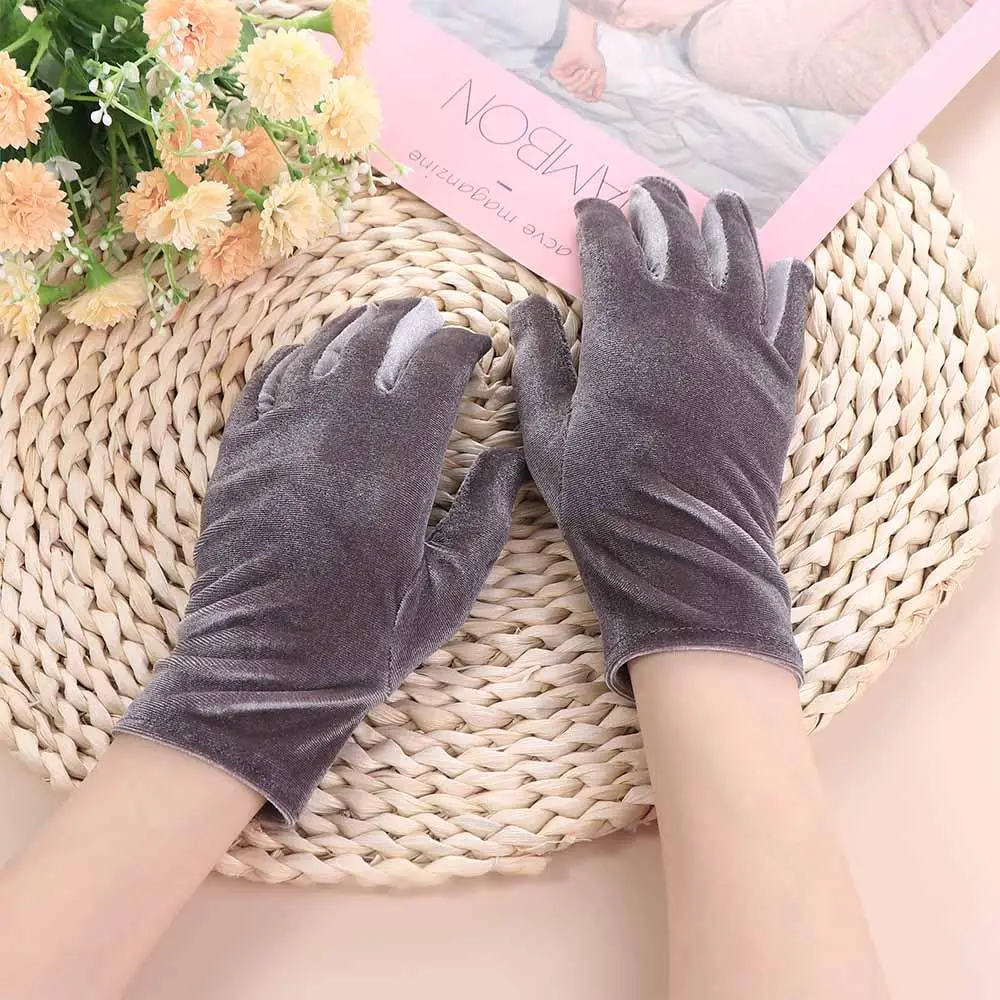 Outdoor Party Women Winter Soft Warm Gold Velvet Gloves Full Finger Mittens Elastic Driving Gloves