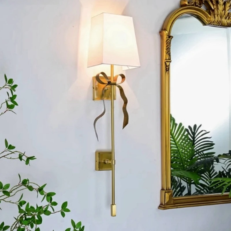 

Biege cover Large ribbon wall lamp LED wall sconces for living room bedroom deco Black lampshade Copper Bow light Wall fixtures