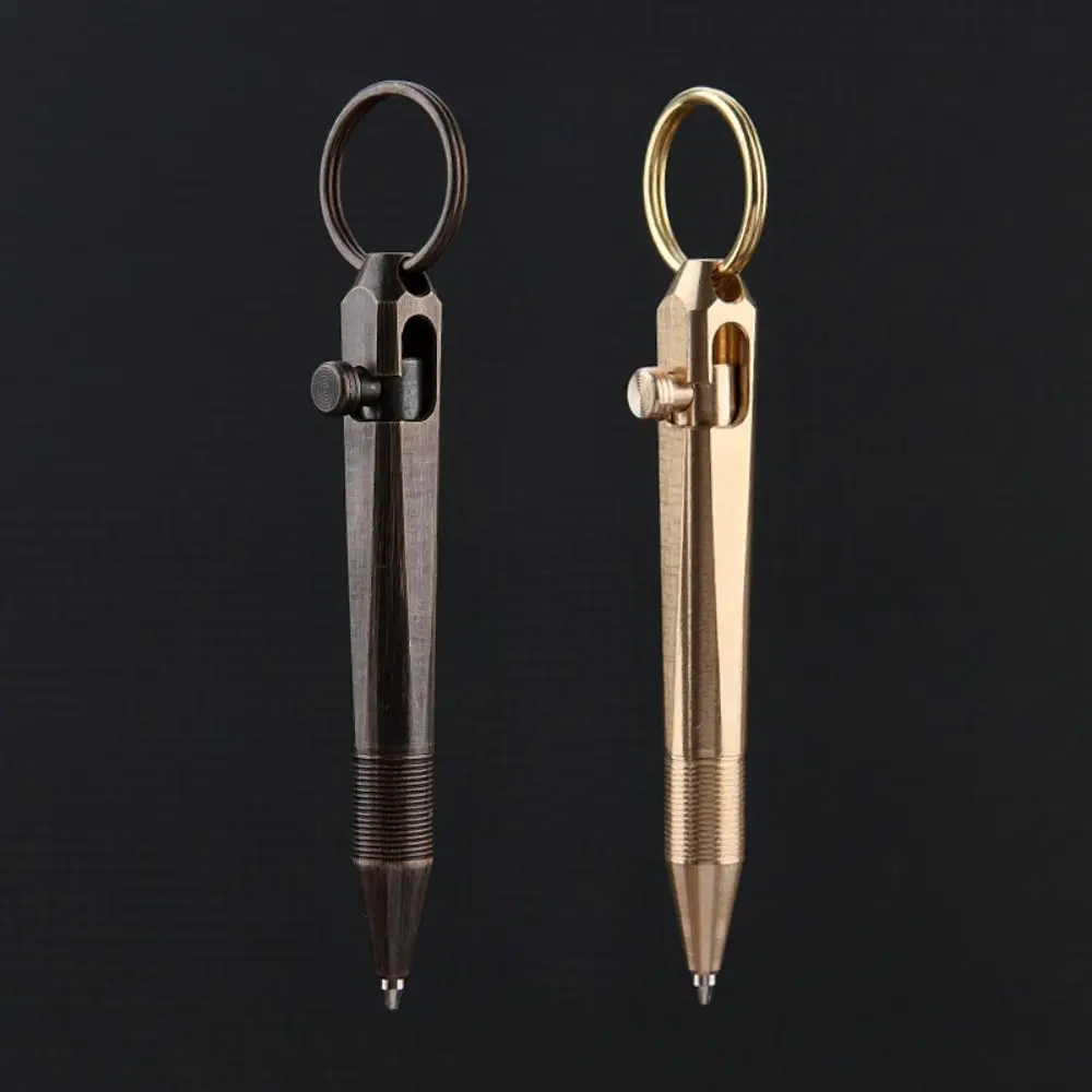 

Durable Brass Mini Ballpoint Pen with Keychain Portable Pocket Pen Gel Pen School Office