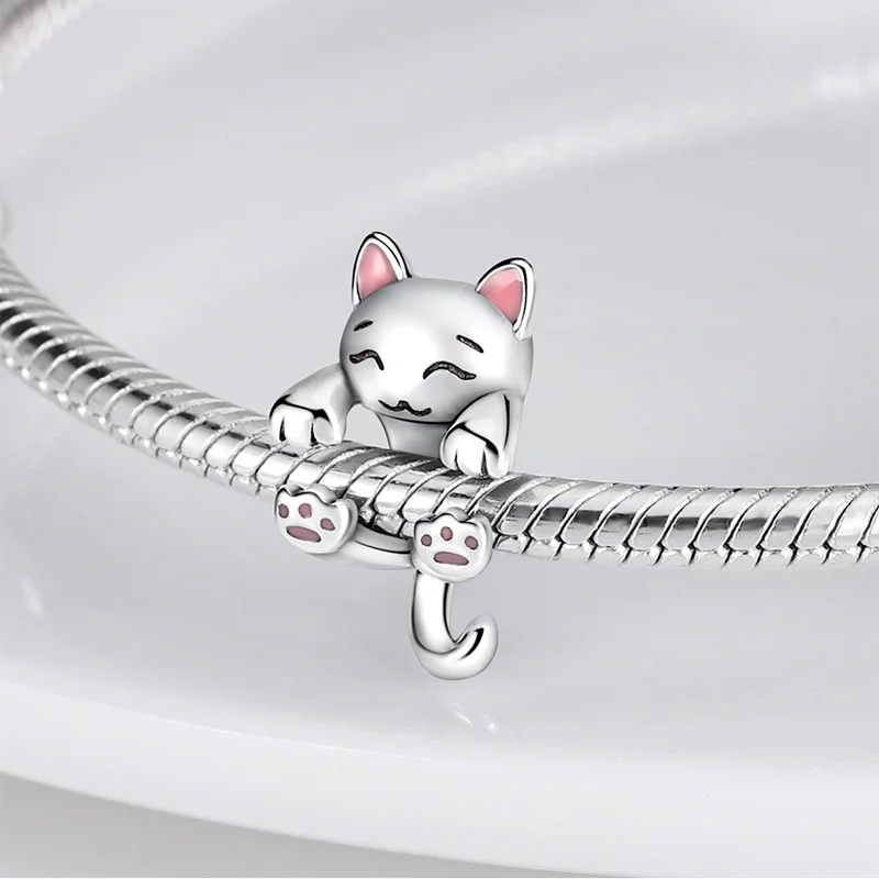 2024 Hot Sale Exquisite Cute Little Kitten Charm Beads Fits Pandora Bracelet For Women Silver Pendant Beads Jewelry Gift