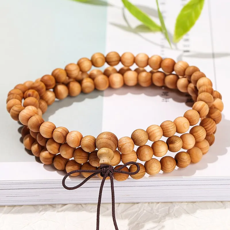 JD Natural Thuja Wooden Buddha 108 Beads Bracelets Women Men Vintage Handmade Yoga Prayer Meditation Wrist Mala Bracelet Jewelry