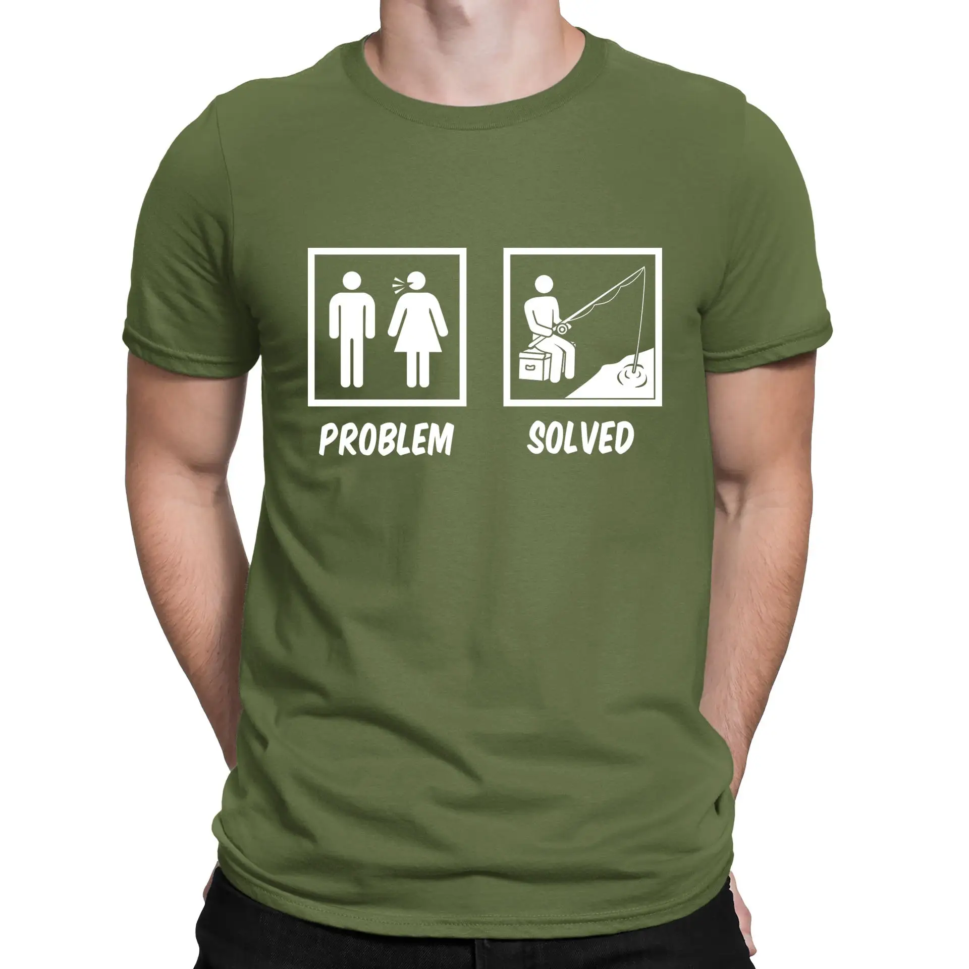 Mens Problem Solved Funny Angling Fishing T Shirt