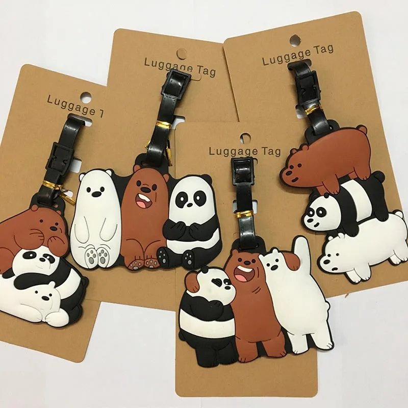 Etiqueta de equipaje de Gel de sílice para hombre y mujer, soporte de identificación de oso y Panda de dibujos animados, etiqueta de embarque