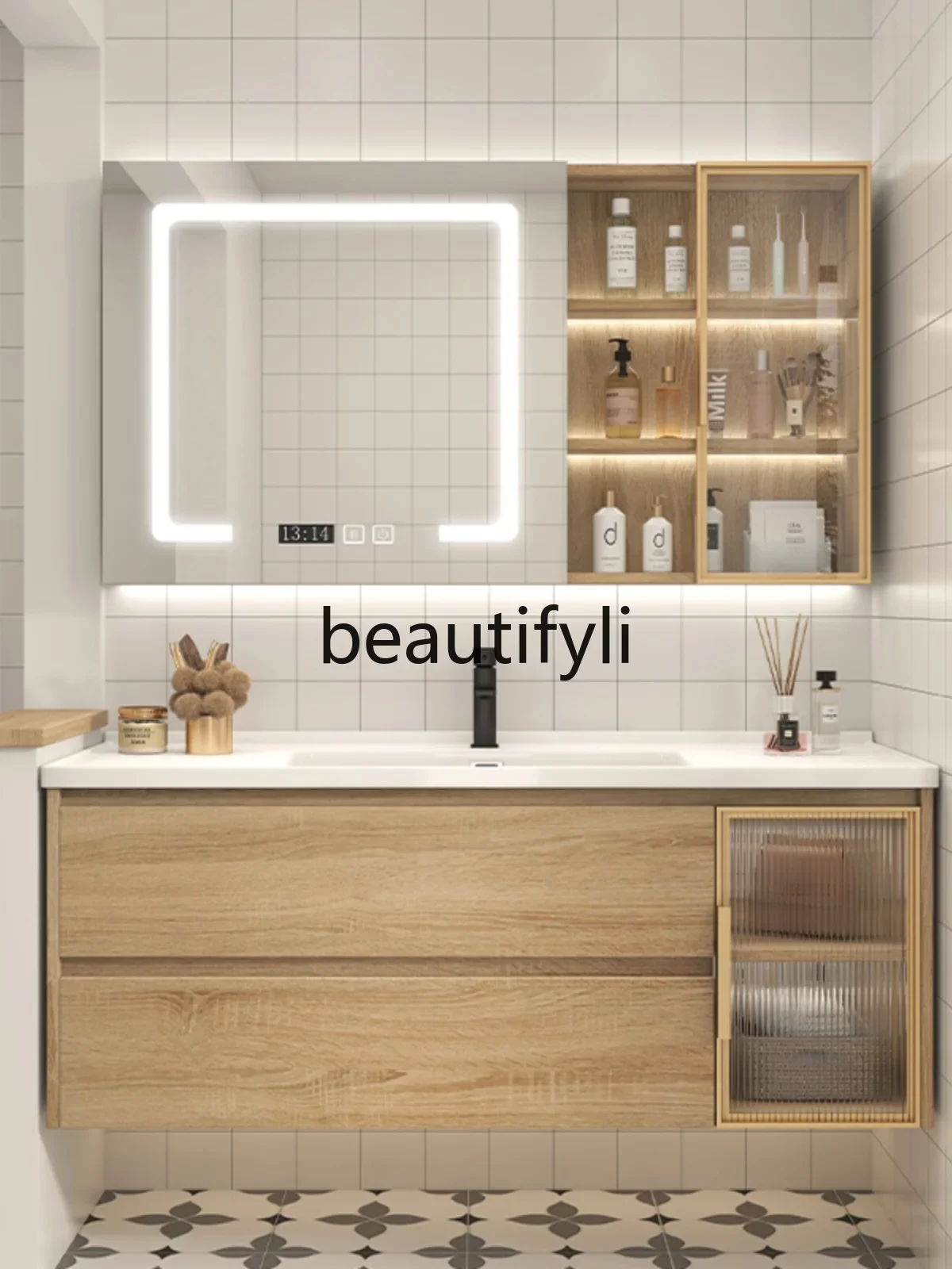 Log wind bathroom cabinet mirror  toilet washbasin washbasin cabinet integrated washbasin cabinet set