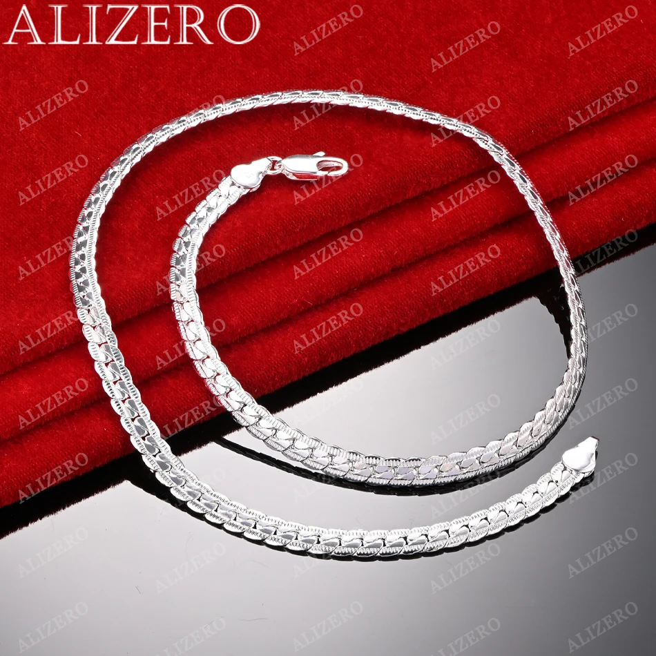 ALIZERO 925 Sterling Silver 6mm Sideways Chain Necklace Men Women Personality Fashion Jewelry 16-24 Inches Necklaces