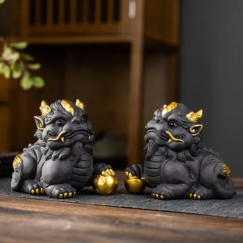 

Purple Sand Zen Tea Pet Decoration Cute Lion Tea Table Home Decor Feng Shui Brings Fortune