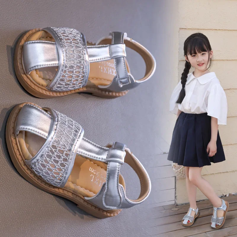 

Girls' Sandals 2025 Summer New Fashion Woven Children's Princess Sandals Soft Sole Non Slip Kid's Roman Beach Shoes For Girls