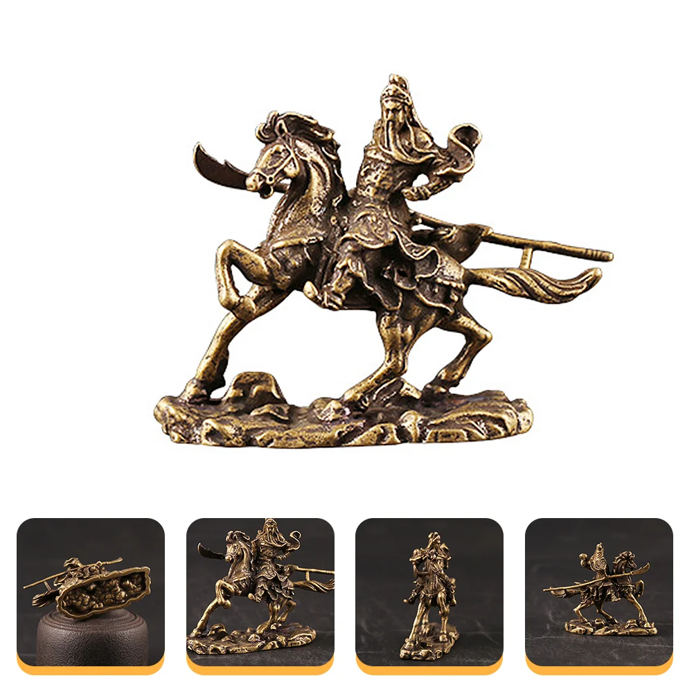 Brass Guan Gong Ornaments Office Decor Chinese Mythology Horseback Figurines Desktop Yu