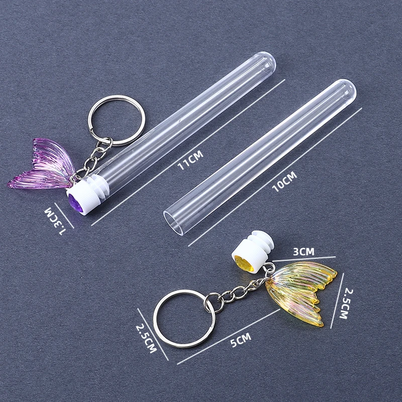 5Pcs Reusable Eyelash Brush Tube With Key Ring Fish Tail Decoration Eyelash Extension Dust-proof Mascara Wand Brush Tube