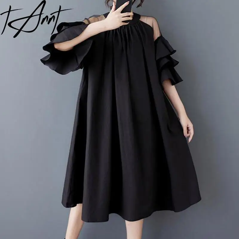 

Tannt Women Dress Asymmetrical Mesh Patchwork Hollow Out Casual Dresses For Women Irregular Loose Summer Dresses 2025 New