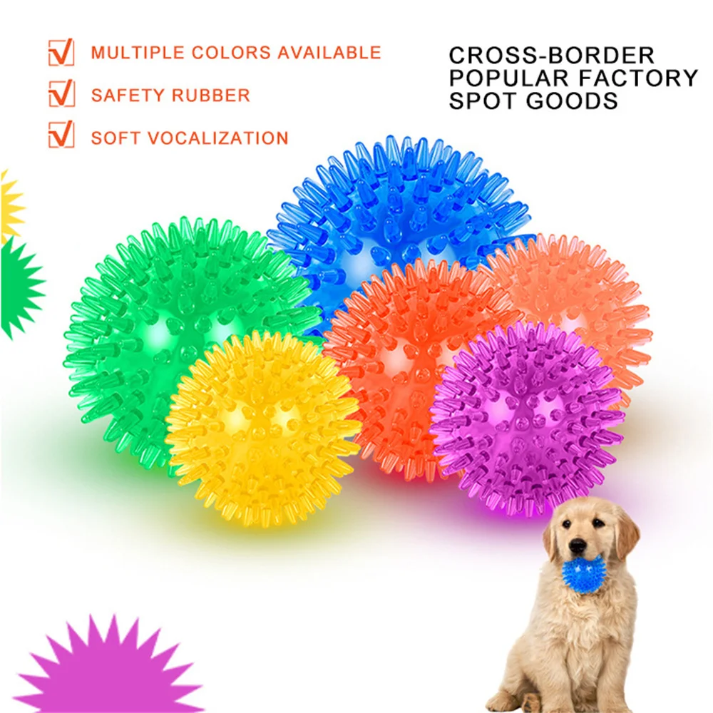 Pet Dog Toys Cat Puppy Sounding Toy Polka Squeaky Tooth Cleaning Ball TPR Training Teeth Chewing Toy Thorn Balls Pet Accessories