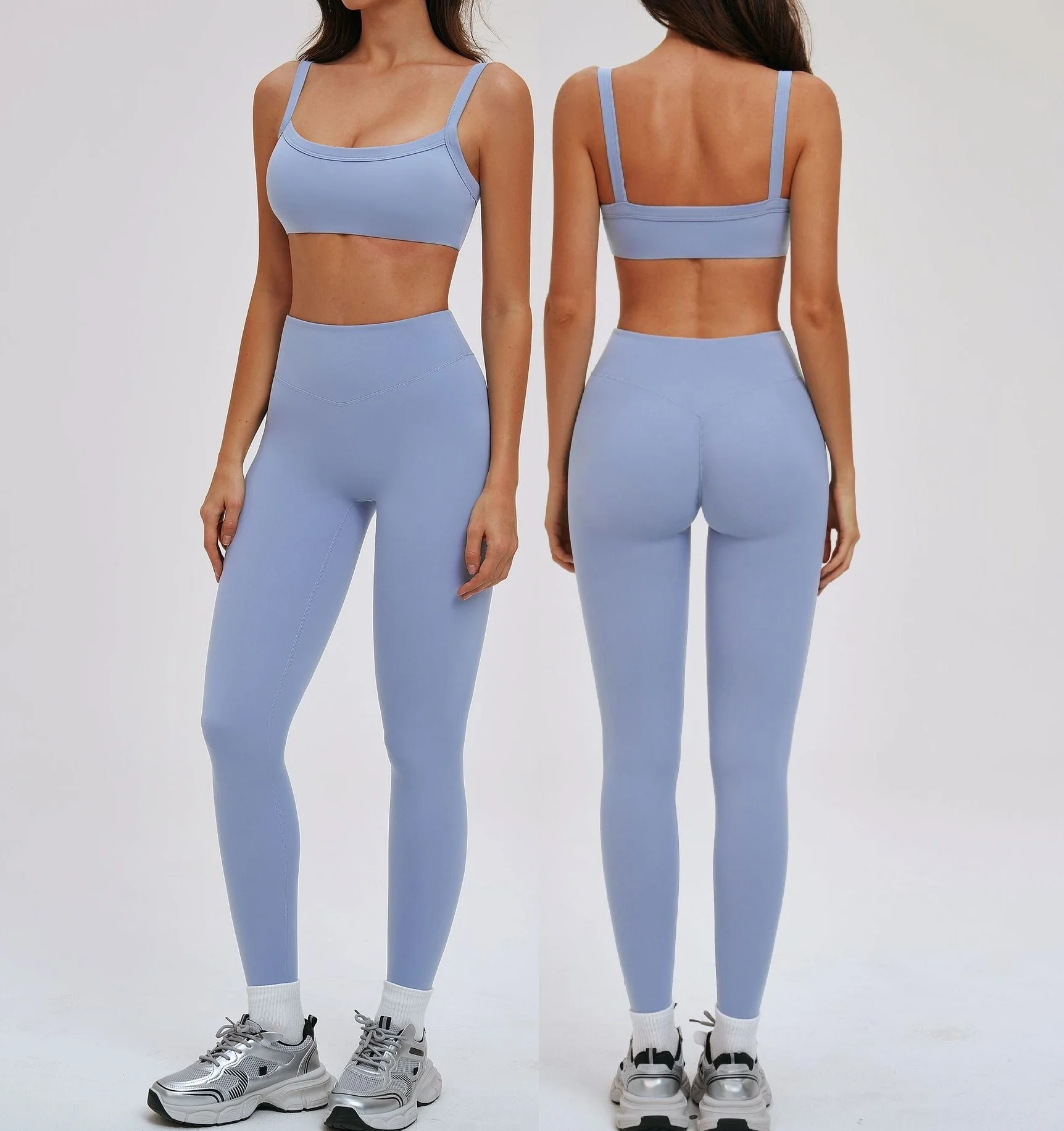 

2026 Spring Women Yoga Running Fitness Sports Set 2Pcs High Waist Tight Leggings Sport Bra Tops Suit Comfort Workout Tracksuits