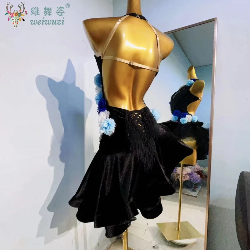 Latin Dance Skirt Sleeveless Fishtail Skirt Women Customsized Rumba Chacha Tango Competiton Professional Child Latin Dresses