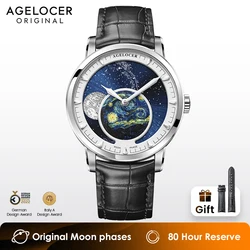 AGELOCER Original Astronomer Watch Van Gogh Oil Painting Men Luxury Automatic Mechanical Moon Phase Watch Birthday Gift for Men