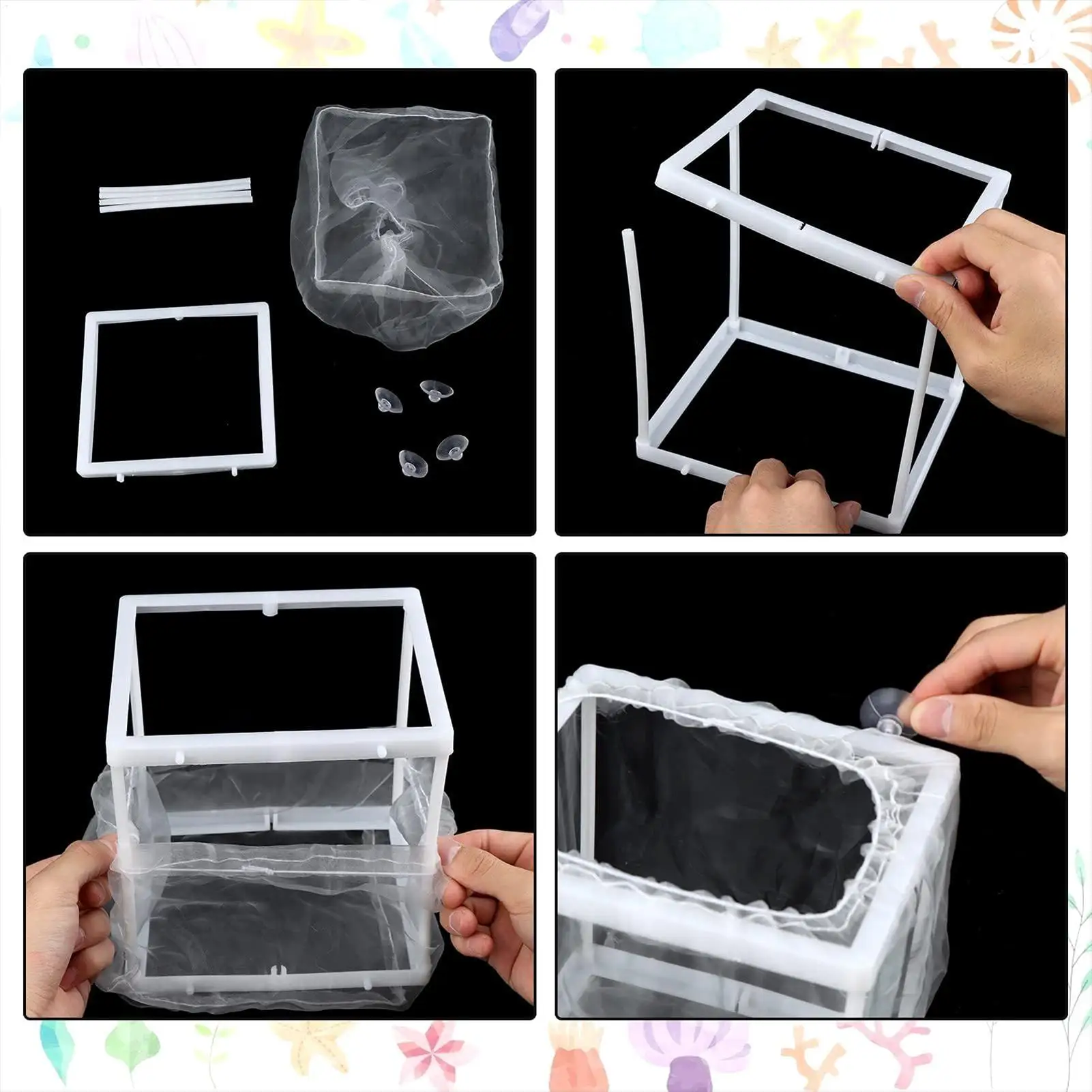 Fish Breeder Box with Suction Aquarium Hatcher Mesh Box Nylon mesh separation net for juvenile fish fish fry hatchery