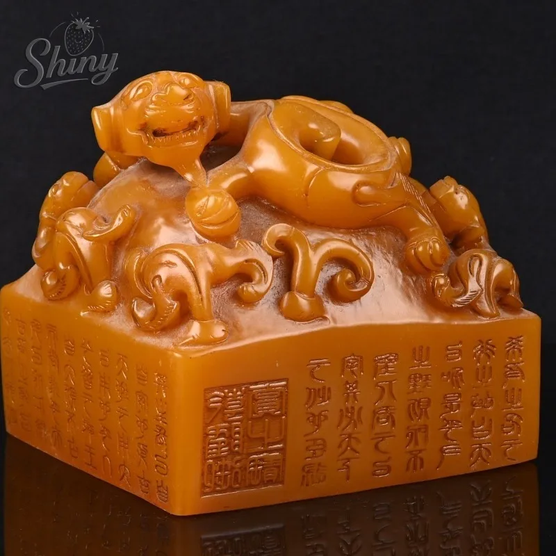 Vintage Shoushan Stone Dragon Seal Ancient Chinese Imperial Jade Seal Artificial Stone Ornament Home Decoration Accessories
