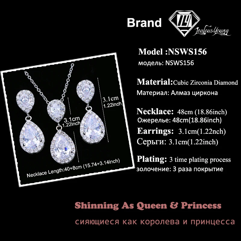 Luxury Double Drop Water Zirconia Jewelry Sets With Silver Color Nigerian Jewelry Set for Women Fashion Indian Wedding Jewellry