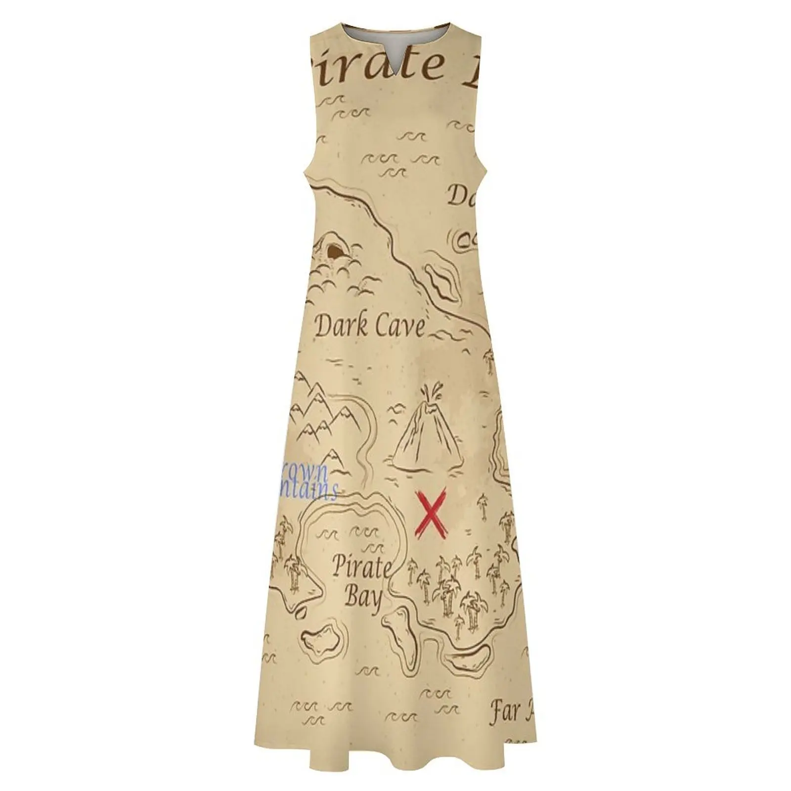 Vestido largo con mapa del tesoro, trajes de verano para mujer, vestido para mujeres embarazadas, vestidos para mujeres, ropa de playa